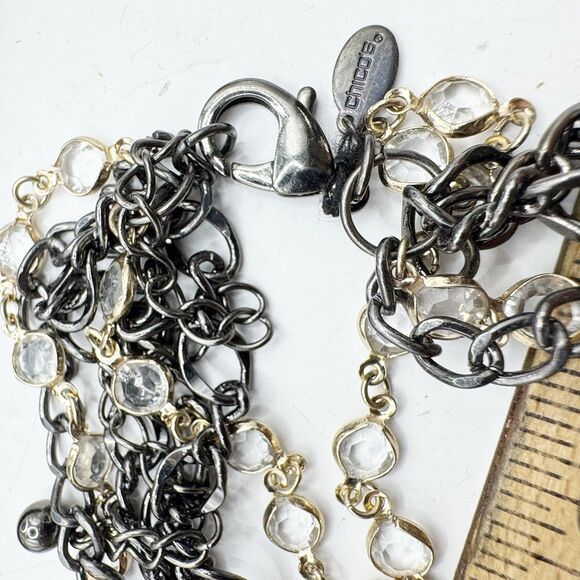 Chico’s Layered Knotted Chain Bezel Set Crystal Draped Statement Necklace - Picture 13 of 13